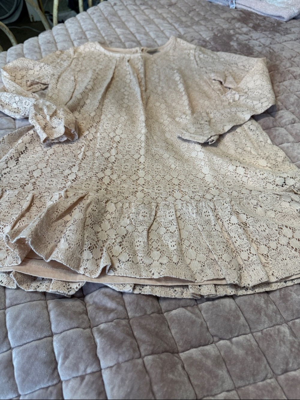 Zara pale pink  Lace Ruffle-Hem Girls Dress